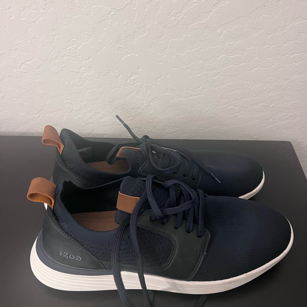 Izod Navy Blue Lace-Up Knit Sneakers with White Sole - Picture 4 of 7